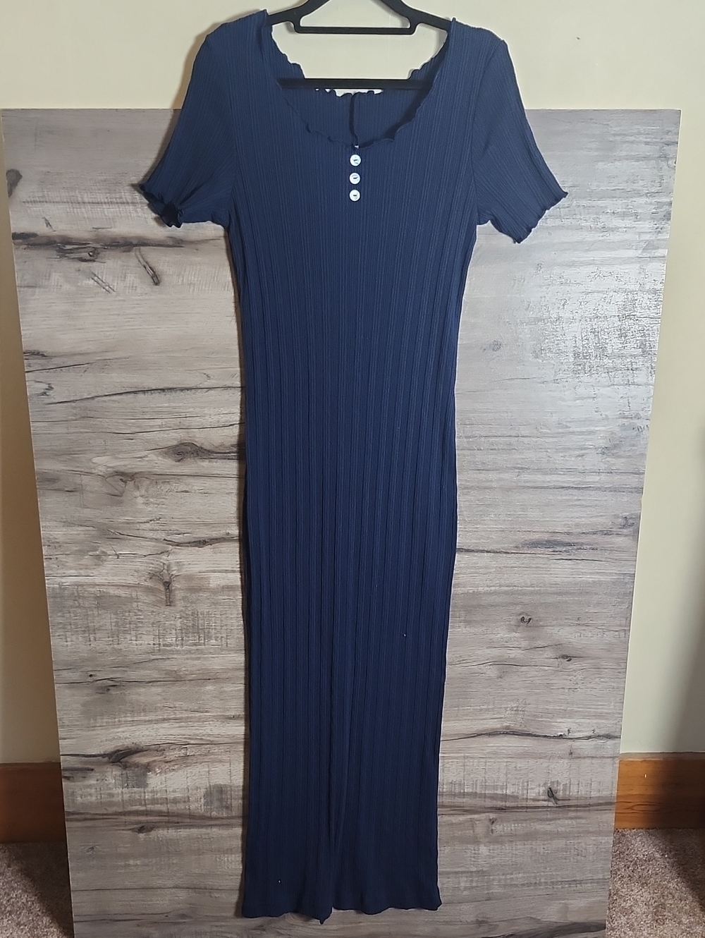 No Boundaries Vintage Bodycon Ribbed Maxi Dress In Navy Blue